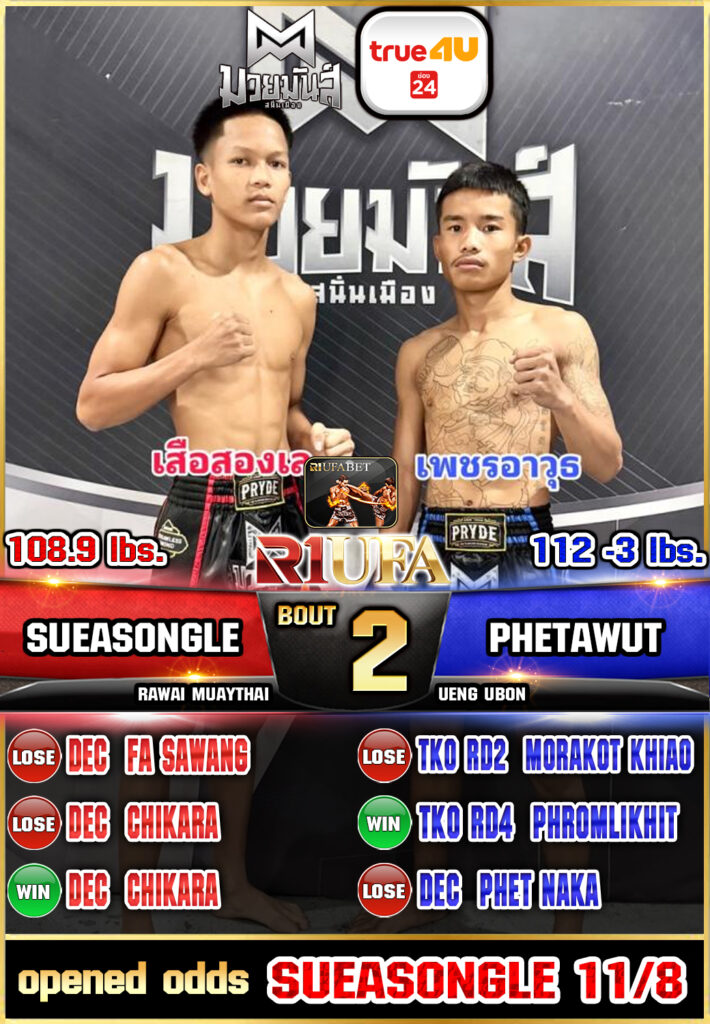 เสือสองเล ราไวย์มวยไทย vs เพชรอาวุธ ส.จารุวรรณ